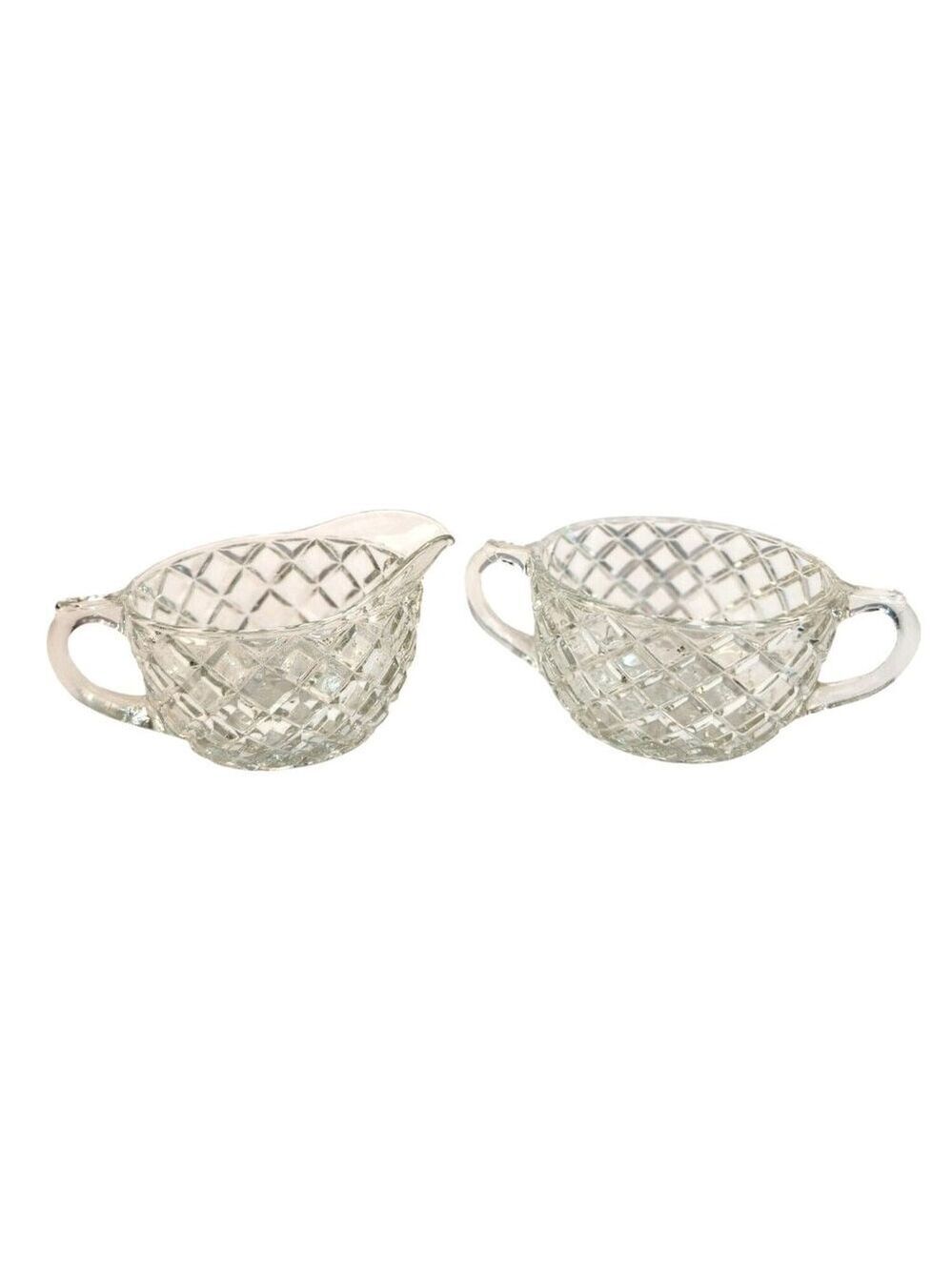 Anchor Hocking Glass Co. Waterford "Waffle" Crystal Sugar Bowl & Creamer Set